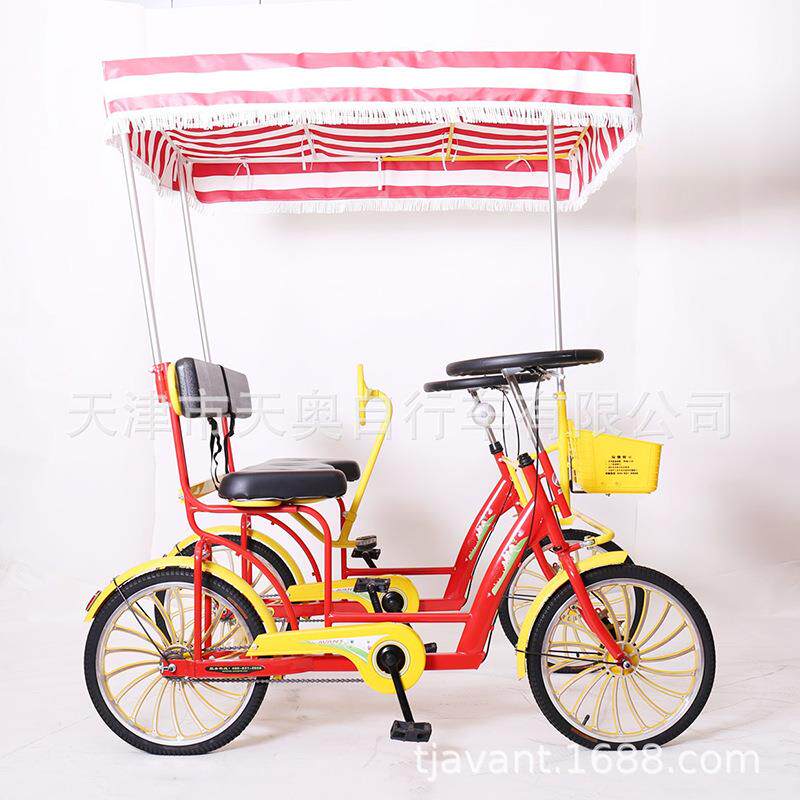 奥威特旅游景区出租游客代步扫码骑行观光脚踏车加宽联排三人车
