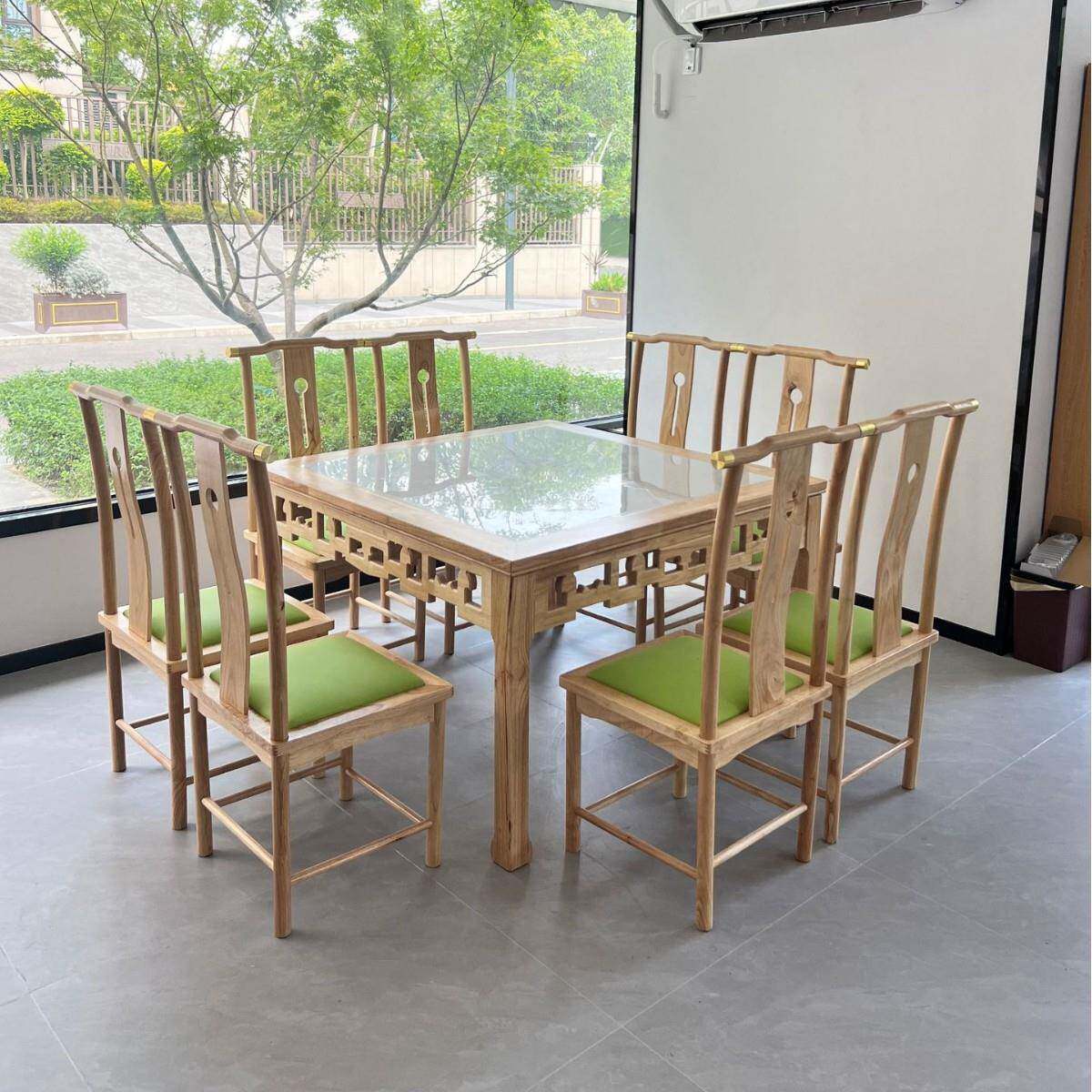 新中式国潮川湘菜馆八仙火锅桌椅岩板大理石实木餐饮饭店商用桌椅