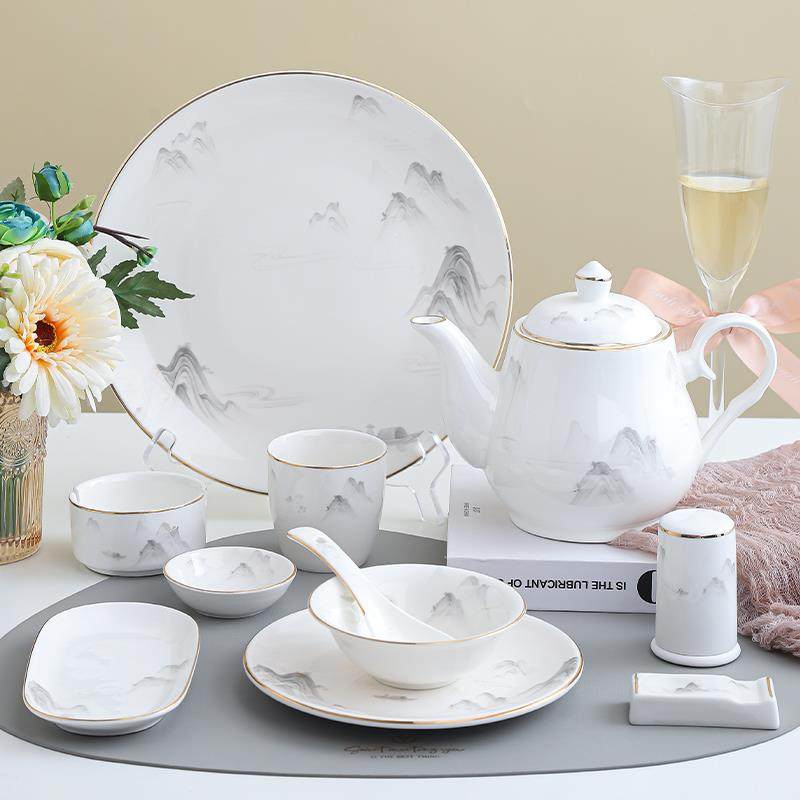 酒店饭厅高档盘子陶瓷碟碗会所饭店包厢四件套金边餐具摆台套装,餐饮具,碗,淘宝优惠券,粉丝福利购,淘宝优惠卷