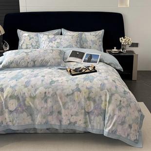 蓝色田园梦春夏全棉数码印花床品宽边工艺宽边亲肤舒适四件套