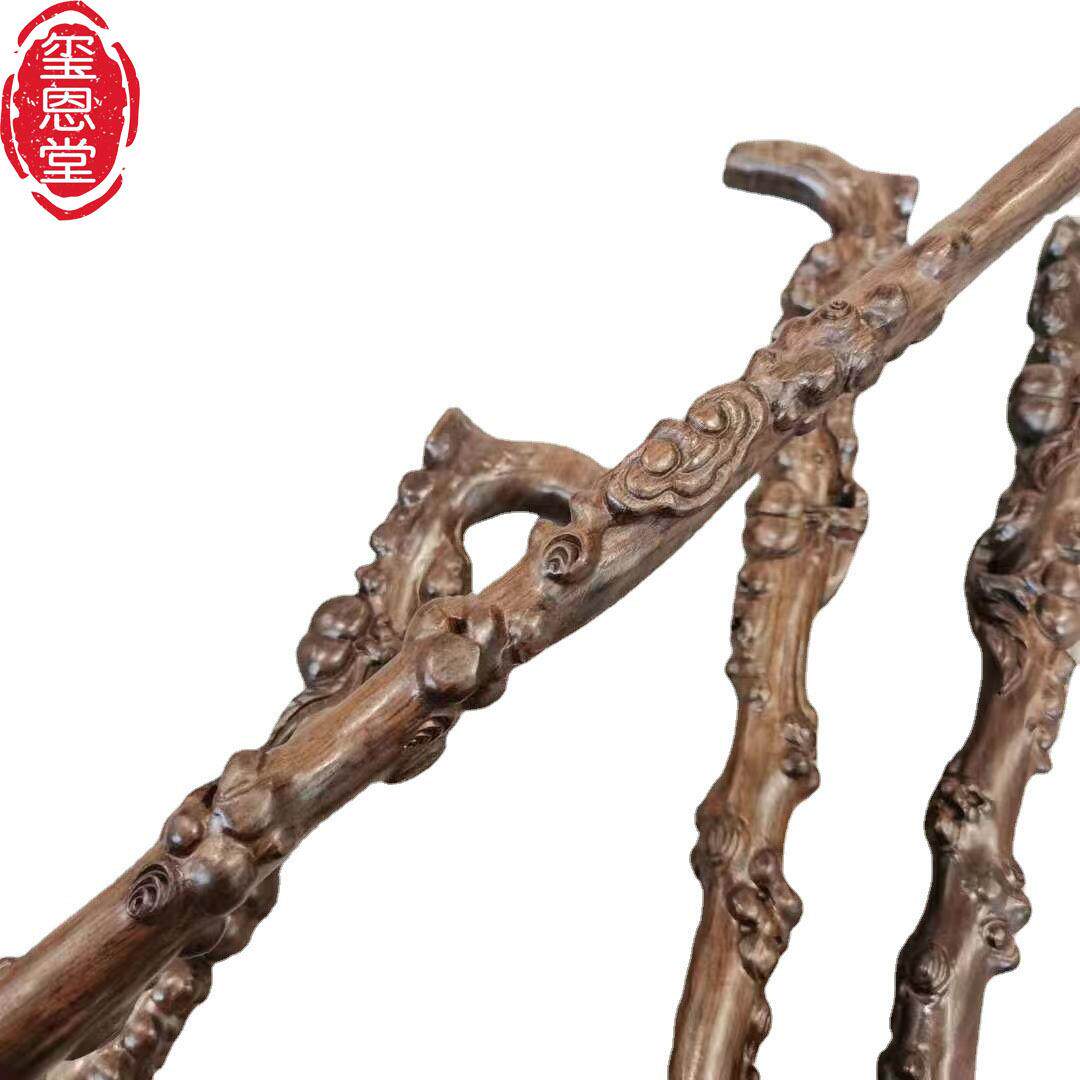 鸡翅木杖黑檀刻木雕寿桃拐杖根雕拐杖杖老拐人拐红00585木拐杖销