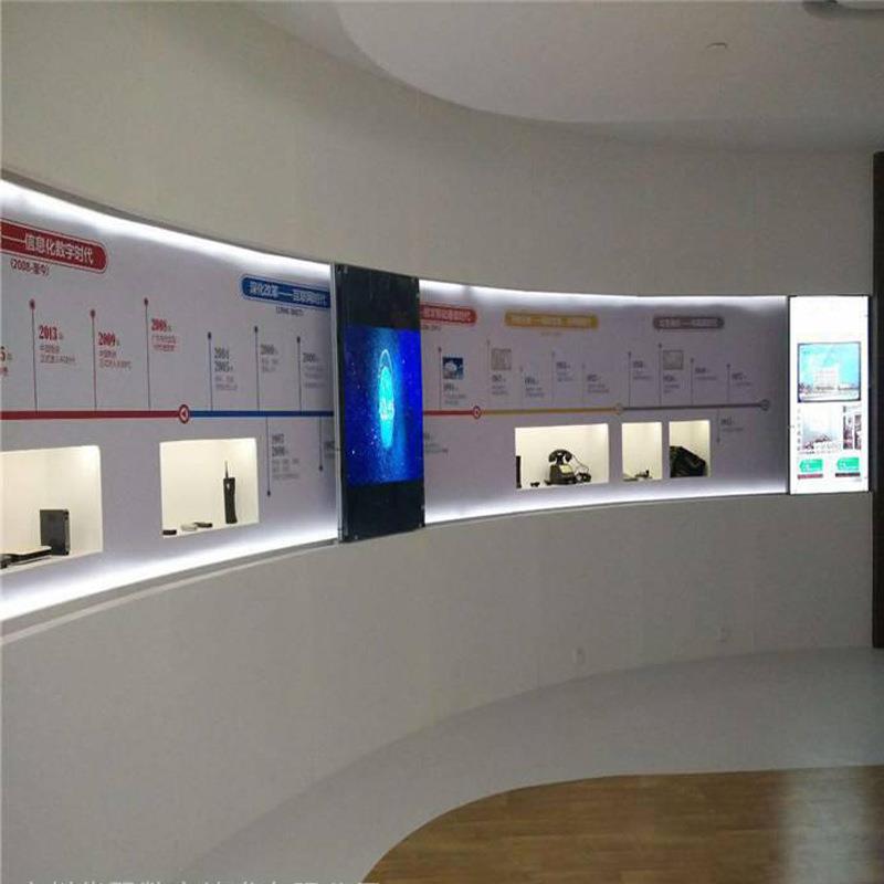展厅互动直线导轨一体机弧形电动手动推拉式触摸屏互动滑轨屏侧装