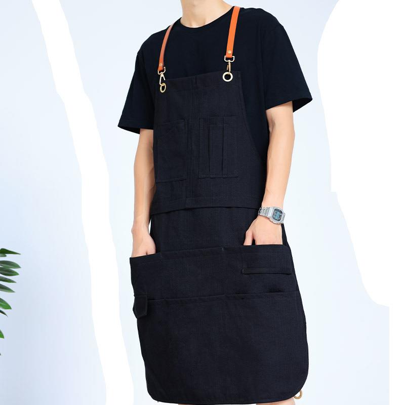 印字logo围裙厨房餐厅工作服奶茶火锅店女时尚餐厅服务员牛仔围腰