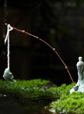 大假号姜摆太公钓鱼NDM花园流水装饰件山鱼缸钓鱼翁树品脂工艺造