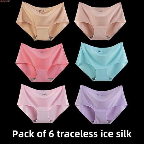 6Pieces Women Lace Silk Underwear Seamless Breathable Briefs