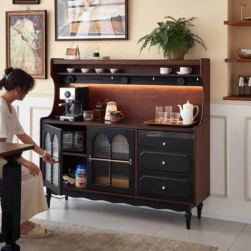 实木餐边柜靠墙一体法式覆古风边柜客厅咖啡机摆放台收纳柜共盈