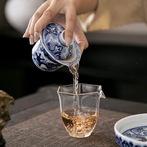 青花麒青花麒麟麟才盖陶瓷茶三具泡茶茶盖碗家用釉下彩敬碗茶碗功