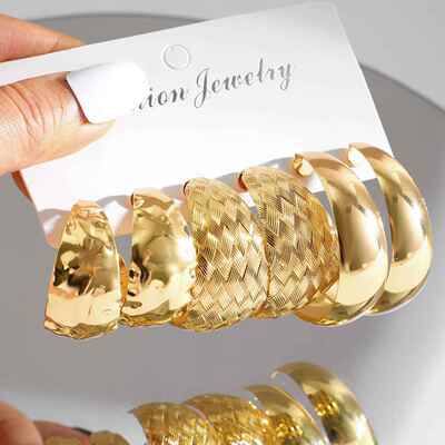 Earring set 3 pieces新款金色金属覆古C型耳环套装3件套Earrings