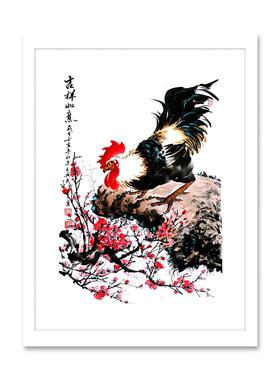 国画大师王兴民山水花鸟《吉祥如意》大公鸡紫藤金鸡图（未装裱）