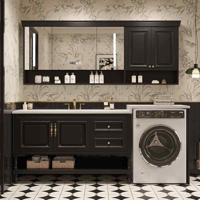 美式覆古阳台浴室柜洗衣机一体盆岩板热弯洗手池洗漱洗脸盆柜组合,家装主材,浴室柜组合,淘宝优惠券,粉丝福利购,淘宝优惠卷