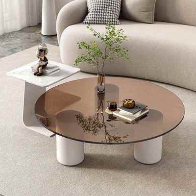 客民岩现代简约厅家用轻宿奢圆形玻璃板意式小户型茶JJN几边几组