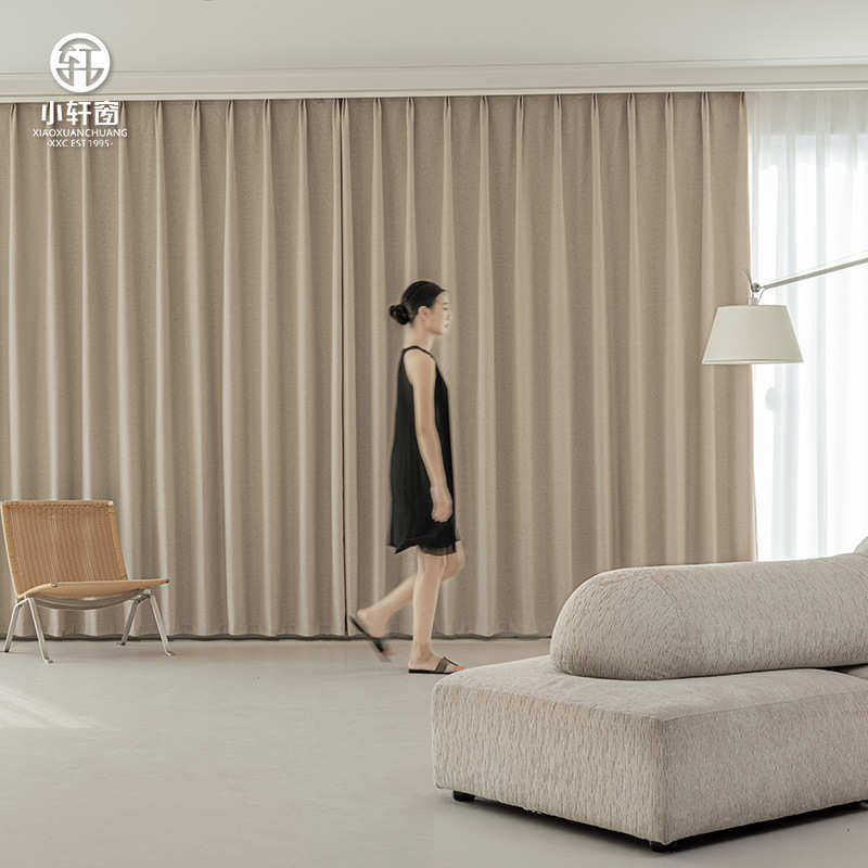 绍兴柯桥全遮光隔热棉麻亚麻卧室客厅现代简约轻奢窗帘布料批发