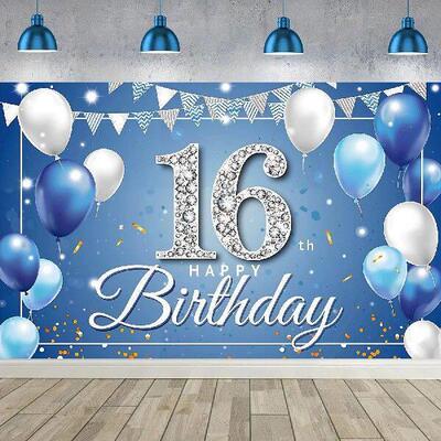 16th Birthday Banner Diamonds Happy High-Quality Birthday