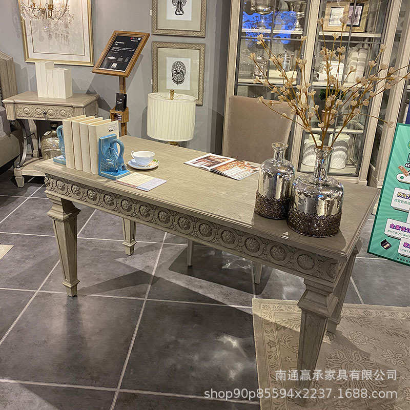 实木橡木法式书桌雕花建筑art复兴家办公桌美式美式家具电脑桌美