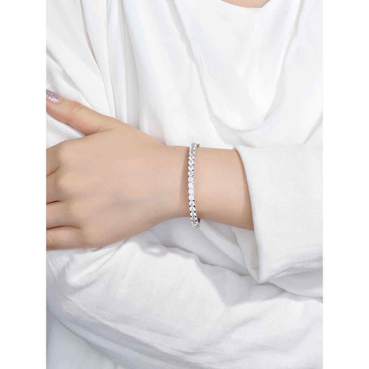 高档蝶宝 珠纯银镀18K白金钻手镯仿钻群镶满圈手镯情卓侣纯石银手