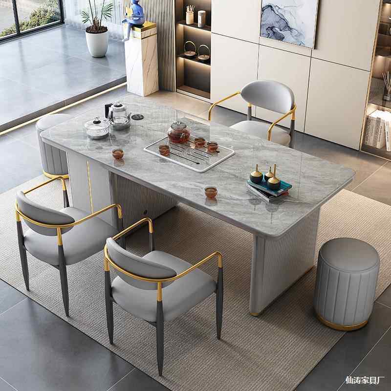 现型代客简约岩板茶桌自动烧厅水轻VBW奢小户办公室茶台烧水壶一