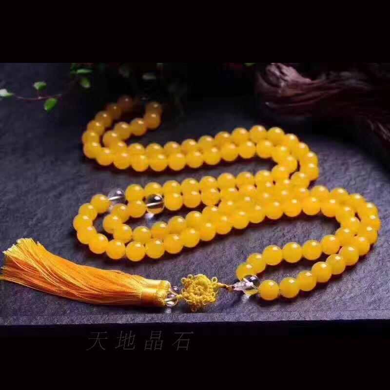 天然黄玉佛珠黄玉髓108颗佛珠念珠手链可做毛衣链大号佛珠