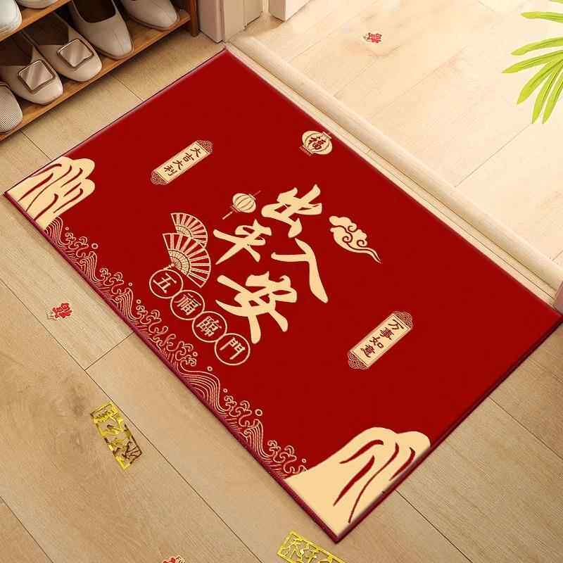 喜庆红色玄关地毯入户门垫出入平安防滑家用脚垫进门防滑耐脏新款