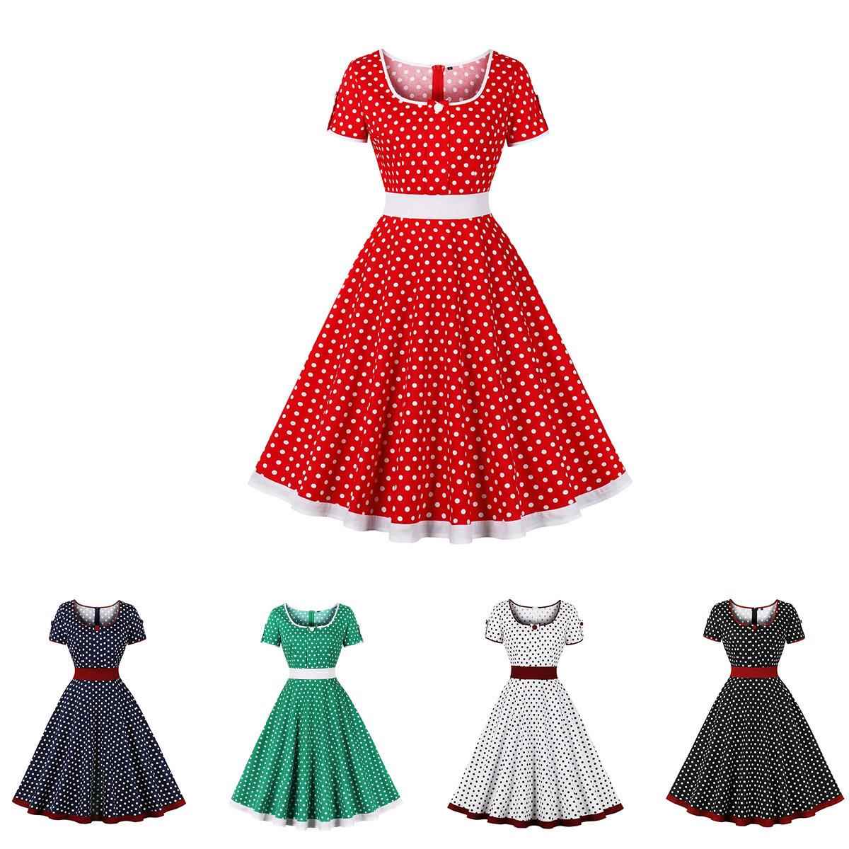big puffy dress polka dot color swing contrast Retro