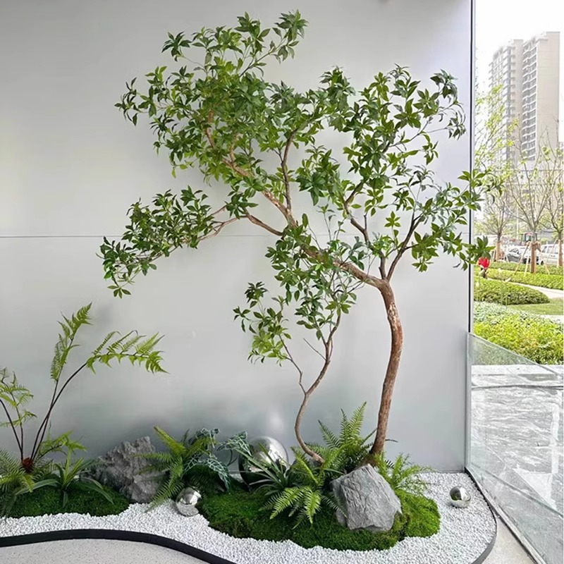 仿真綠植造景組合樓梯下造景觀布置室內(nèi)假植物櫥窗裝飾樹(shù)樓梯拐角