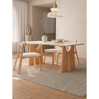 原木风岩板实木餐桌椅2025新款长方形家庭家用小户型奶油美式法式