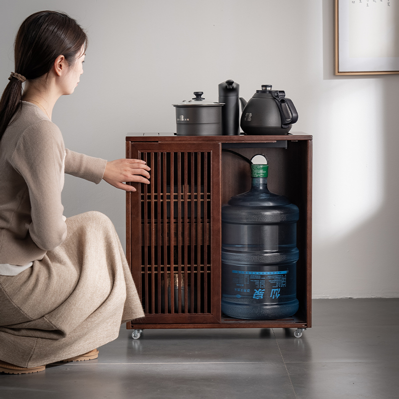 茶台家用小茶桌边柜边柜实木泡茶吧茶几烧水壶一体水桶架茶水柜子