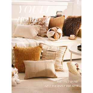 客厅沙发上的抱枕北欧中古风高级美式轻奢套靠垫客厅沙发靠背棕色