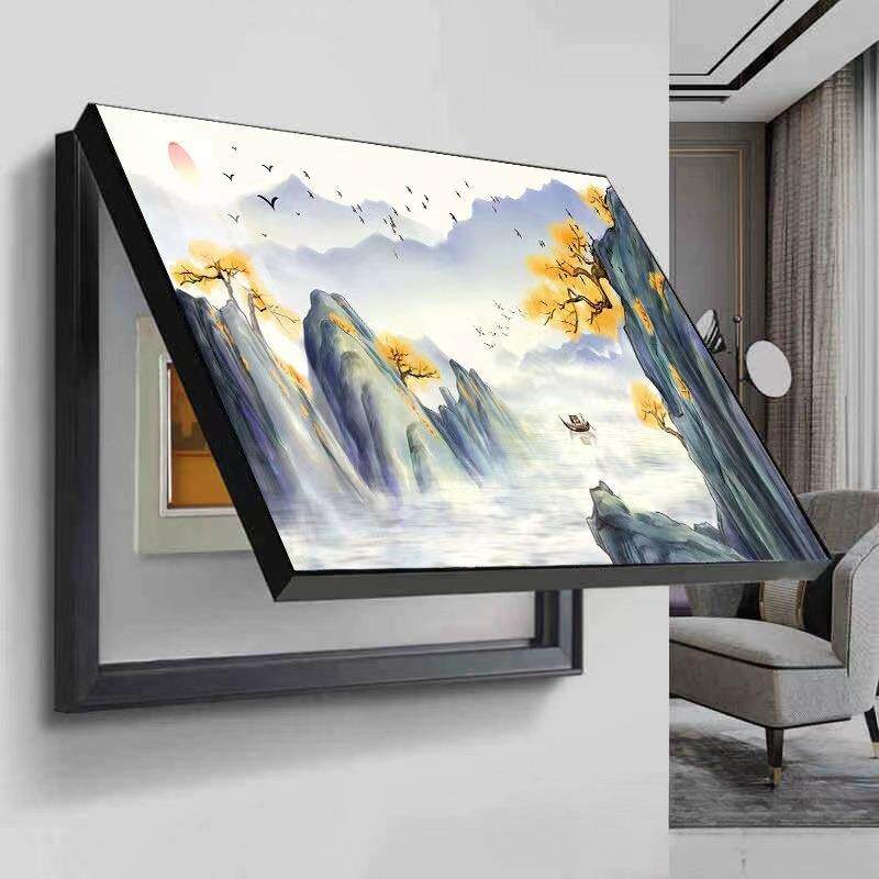 电表箱装饰画免打孔配电箱山水挂画电闸箱新款强电盒子墙壁画盖板