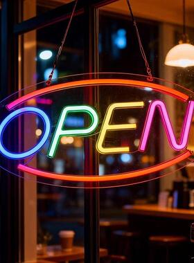 LE亚克力透明新款板Dopen背霓虹灯型灯卧MQF室房间布置造氛围灯装
