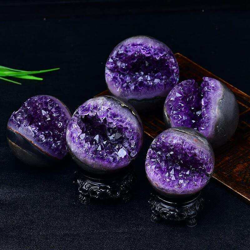 乌拉圭天然紫水晶开口笑摆件紫晶洞钱袋子聚宝盆家居装饰紫晶摆件