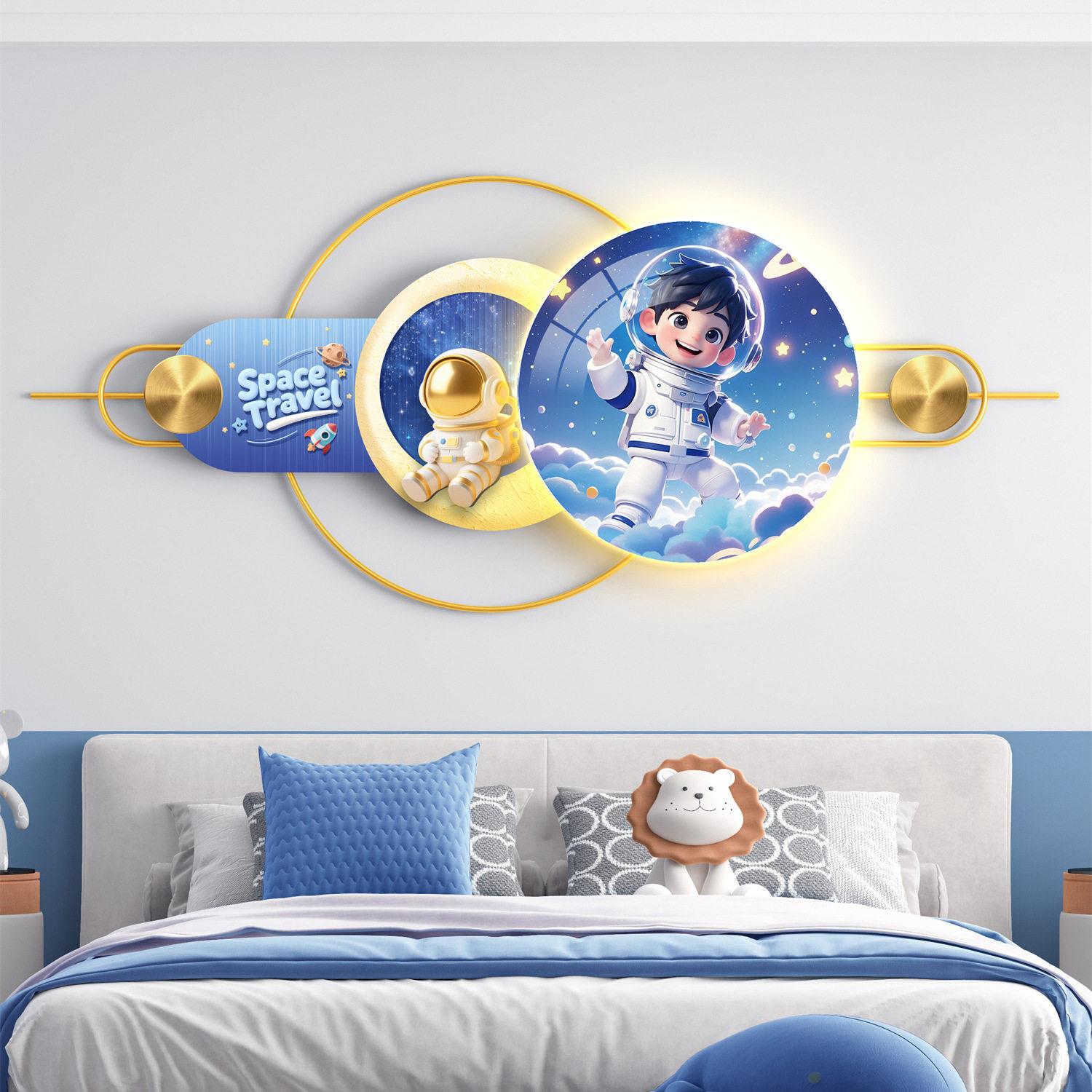 男孩儿童房装饰画2025新款卧室床头太空宇航员挂画房间背景墙壁画