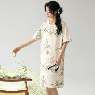 睡裙女夏中国风新中式 家居服女 短袖 睡裙旗袍风高档可外穿睡裙夏季