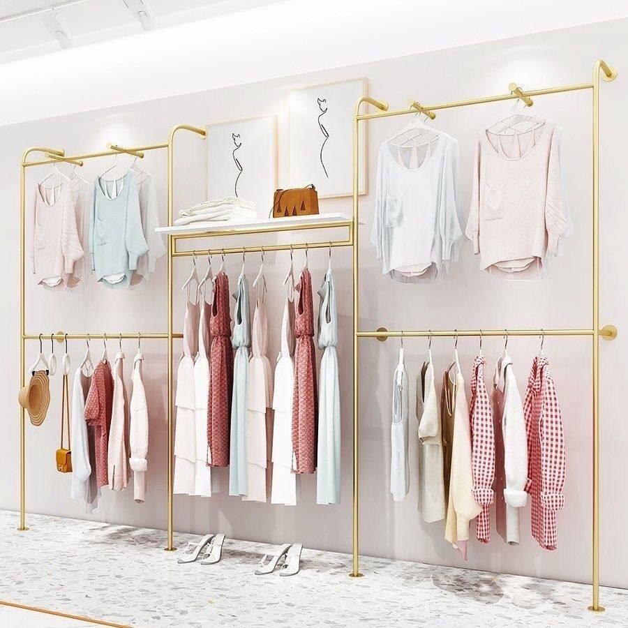 服装店展示架女装店铺创意不锈钢落地式服装货架上墙壁挂衣架中岛