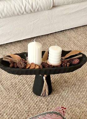 北欧复古高脚托盘样板间书房客厅茶几餐厅桌面装饰手工浮雕水果盘