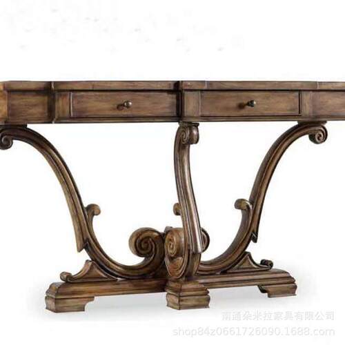 美式乡村实木玄关柜复古做旧雕花门厅柜现代过道装饰柜