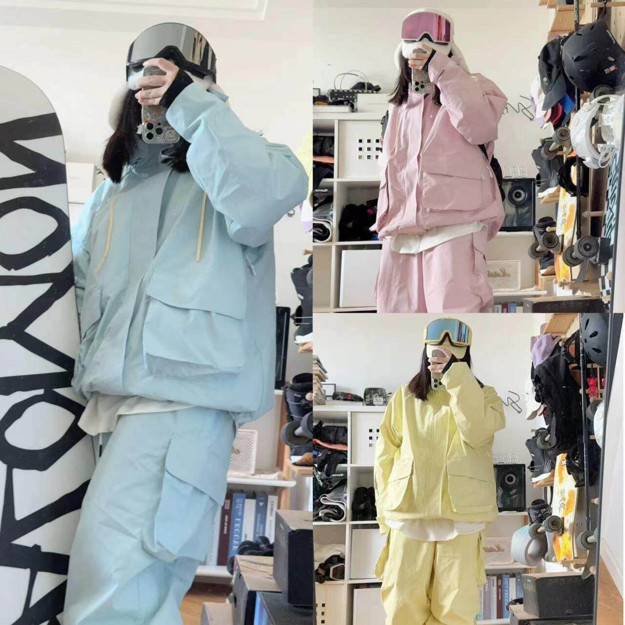 雪否滑雪服黄色加绒防风滑雪套装蓝色分体雪服单板滑雪服粉色男女