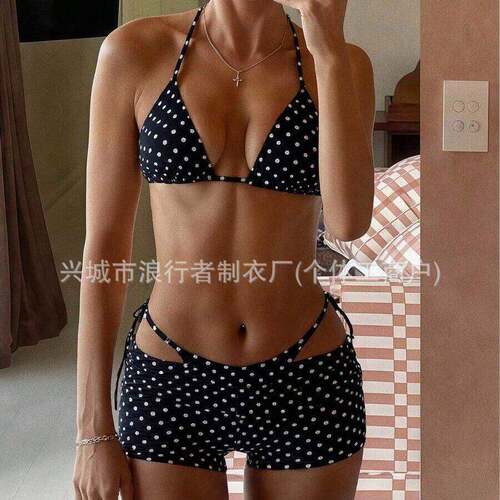 Women ' s Polka Dot Bikini Set | Halter Two Piece Swimwear