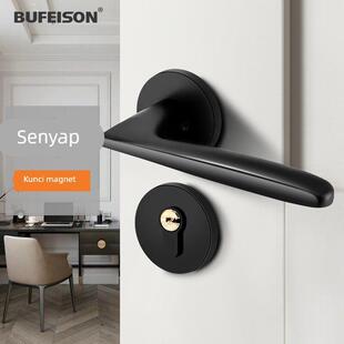 卧室房门锁静音锁家用室内木门锁通用型房间门锁黑色门把手分体锁