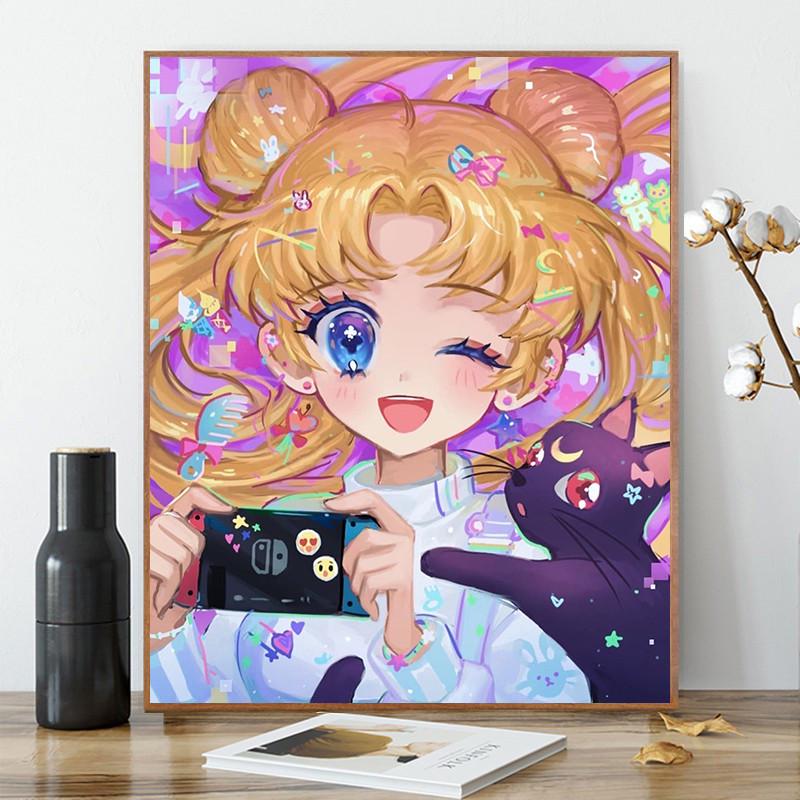 卡通女孩钻石画满钻新款2025美少女战士小幅手工点贴钻十字绣卧室