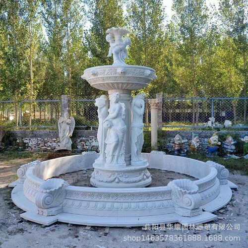 石雕欧式喷泉大理石水钵户外大型流水景观人物喷泉别墅庭院摆件