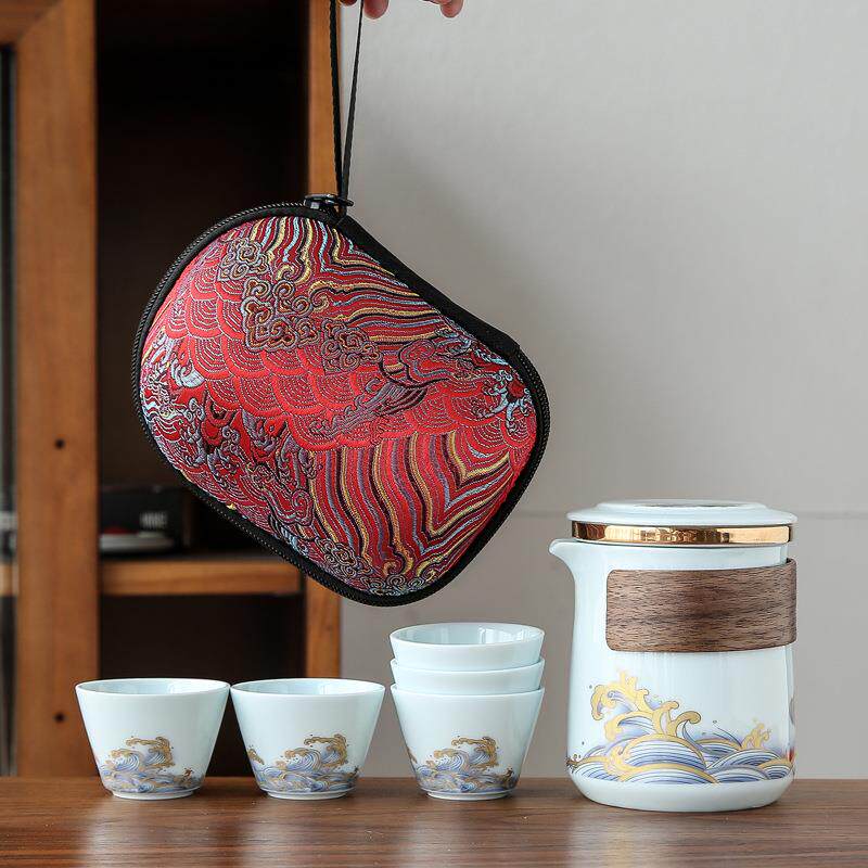 现代简约便携式旅行茶具器小套装随身户外包泡茶壶茶杯单人快客杯