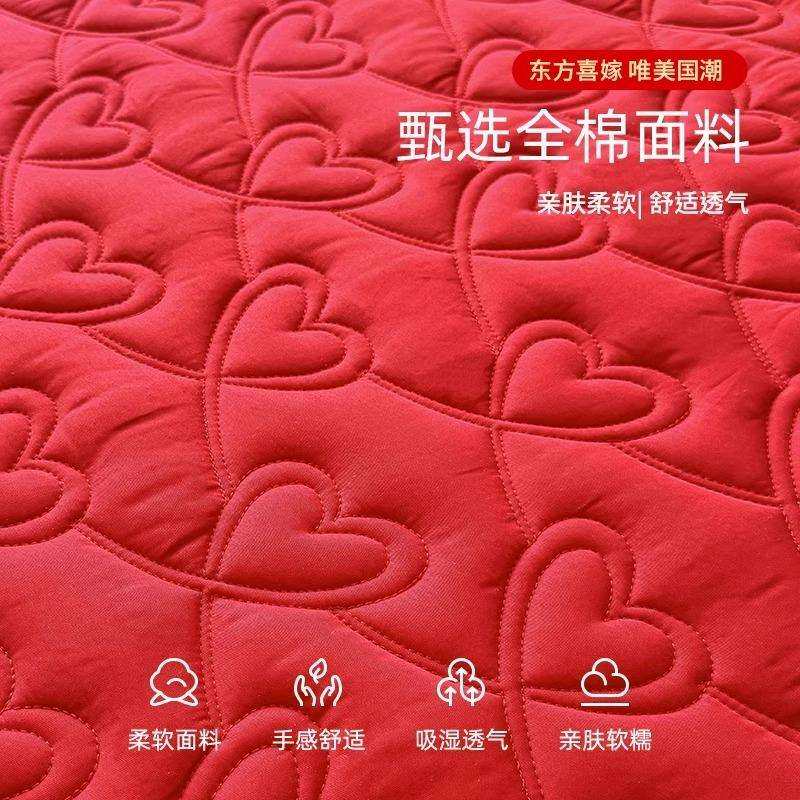 纯棉婚庆床笠100全棉结婚红色夹棉床垫保护罩套2025新款四季通用3