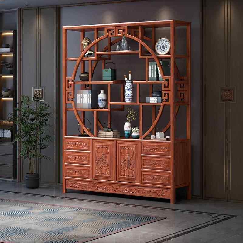 博古架实木展示柜现代简约置物架新中式书架隔断榆木茶室多宝