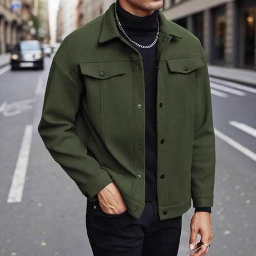 Men's woolen jacket, jacket, front flip pocket coat