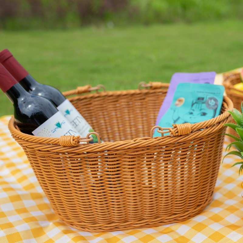 仿藤篮编织手提篮户外收纳篮水果篮蔬菜筐野餐篮超市购物篮藤筐