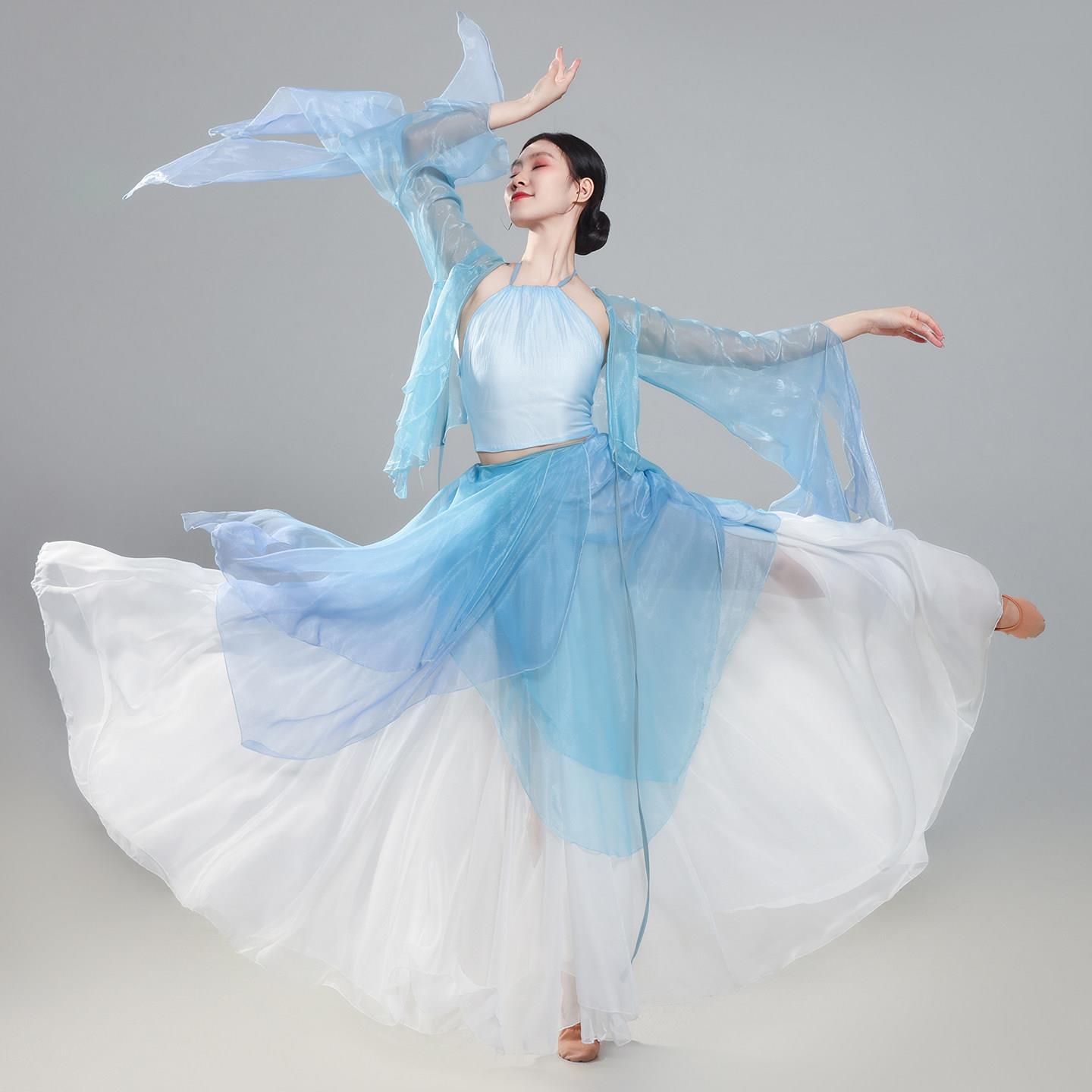 新款古典舞蹈服仙气飘逸中国风身韵纱衣大摆裙女表演服演出服套装图片