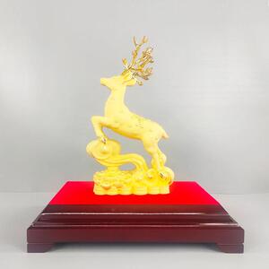 绒沙金一路进财 客厅玄关酒柜电视柜吉祥鹿摆件 家居饰品工艺品
