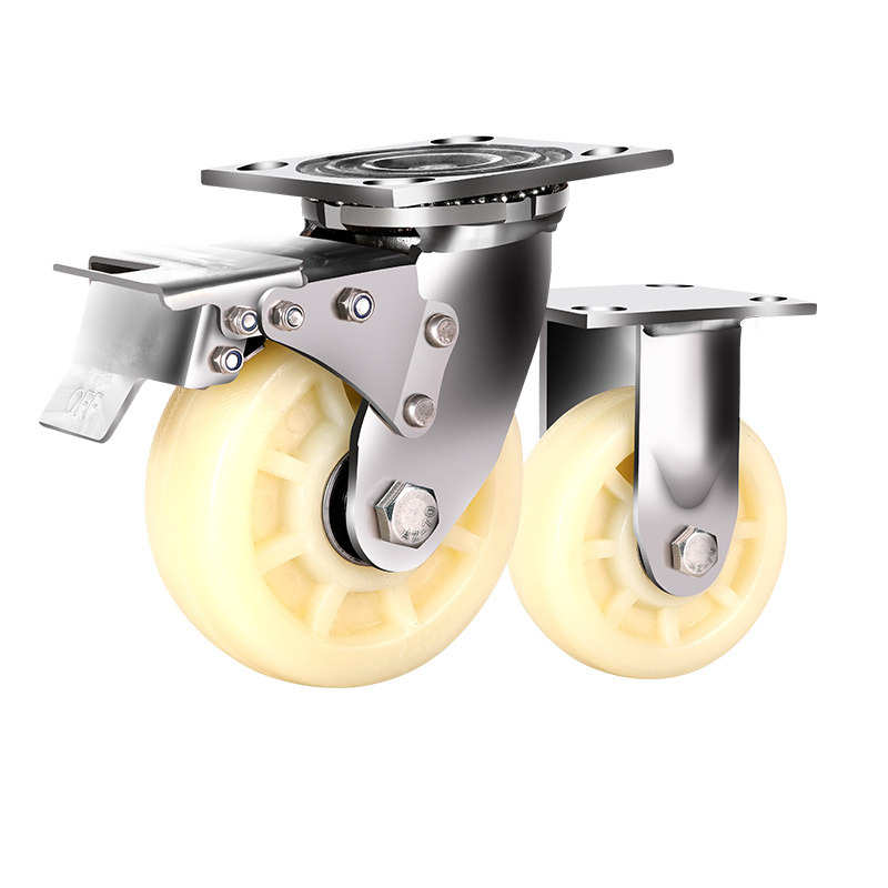 重型4寸5寸6寸8寸不锈钢脚轮尼龙静音带刹车万向轮轮子工业推车轮
