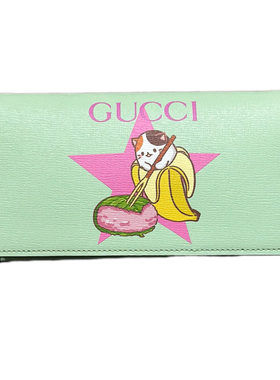 98新古驰/Gucci青绿色牛皮可爱小猫咪单肩斜挎女包送礼奢品