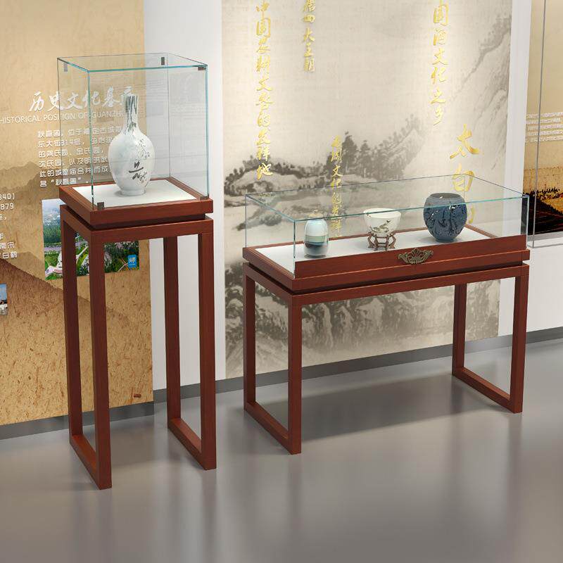 实木珠宝展示柜玻璃透明复古中式烤漆展柜台仿古玉器首饰展示架柜